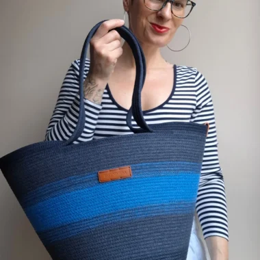 Ombre ze skórzaną metką - morski