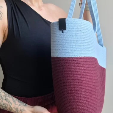 Kosz owal dwa kolory ze skórzaną metką - niebisko bordowy